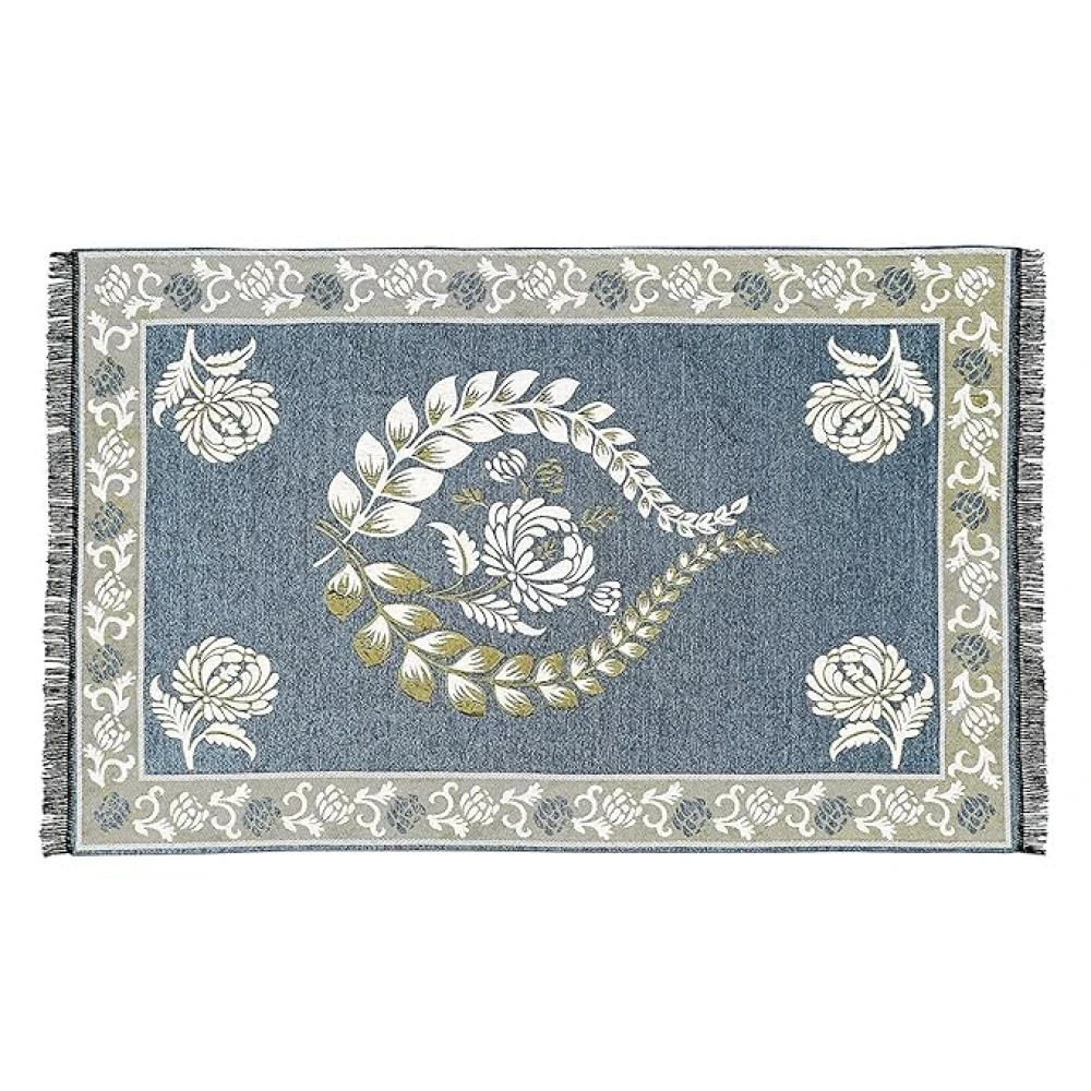 RADECOR Floral Design Rectangular Chenille Carpet, Grey, 5X7 Feet