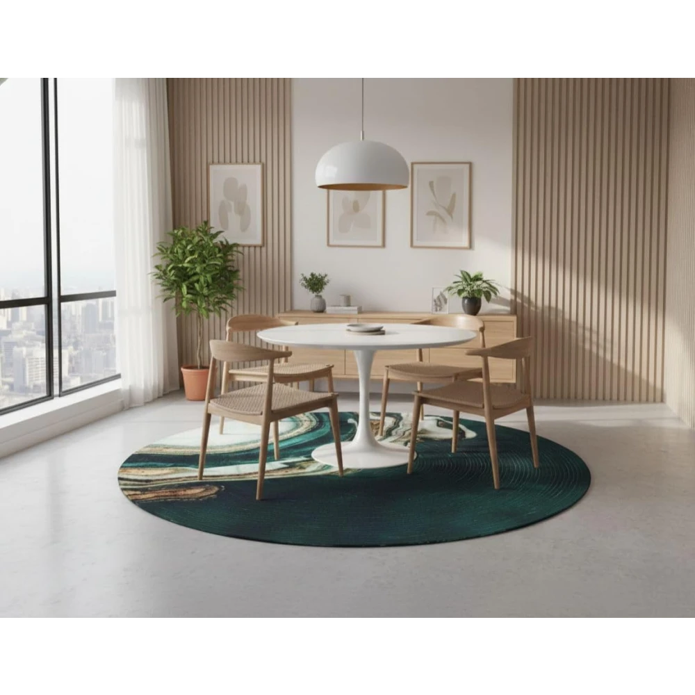 RADECOR Ocean Vein Luxury Round Carpet | Modern Abstract Marble Design Round Rug for Living Room, Bedroom & Home Décor | Premium Decorative Floor Carpet