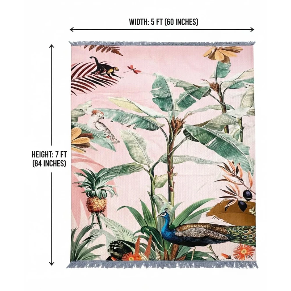 RADECOR Peacock Jungle Theme Luxury Printed Carpet | Soft Polyester Tropical Area Rug with Exotic Wildlife Design | Vibrant Nature Inspired Floor Mat for Living Room & Bedroom
