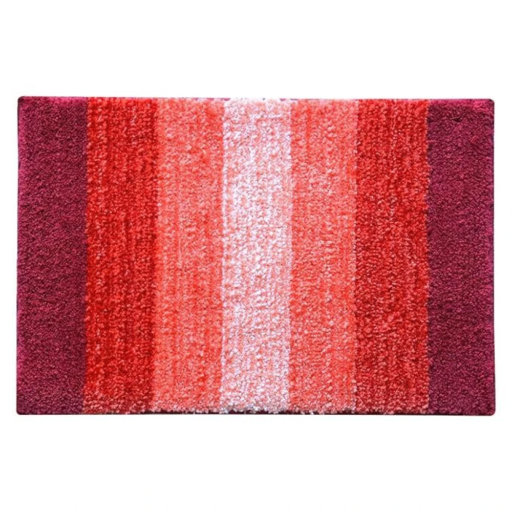 RADECOR Classic Stripe Water Absorbing Bathmat for Floor, Anti Slip Microfiber Bath Rugs 40x60 Cms - Red