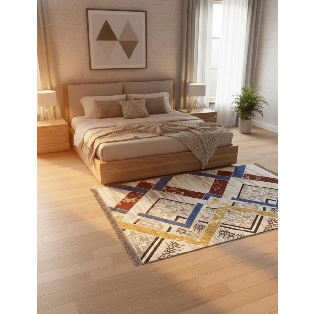 RADECOR Geometric Tribal Printed Carpet | Modern Ethnic Design Polyester Area Rug | Decorative Floor Carpet for Living Room, Bedroom & Study