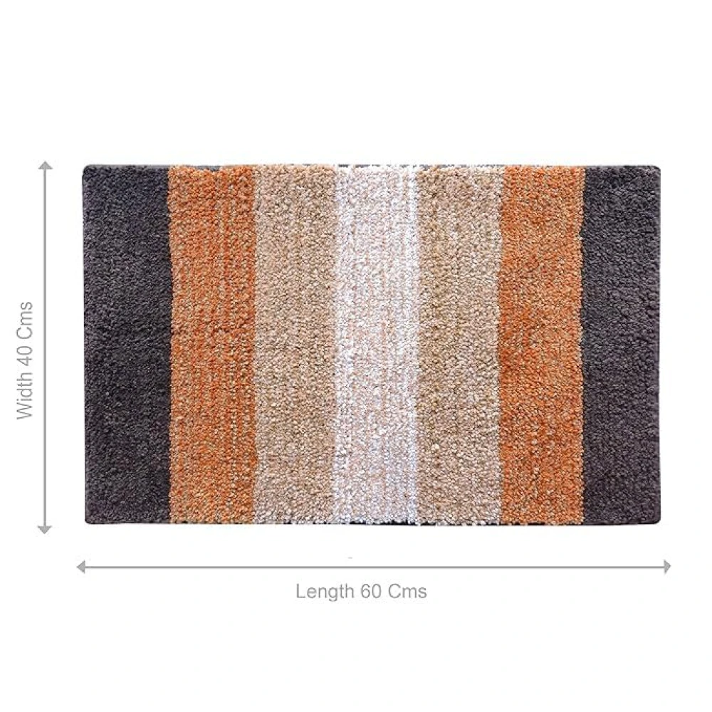 RADECOR Classic Stripe Water Absorbing Bathmat for Floor, Anti Slip Microfiber Bath Rugs 40x60 Cms - Nude