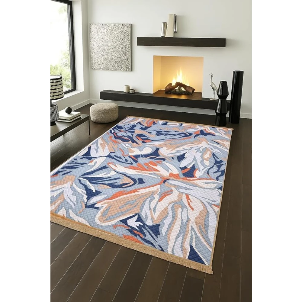 RADECOR Tropical Drift Designer Carpet for Living Room & Bedroom | Modern Abstract Leaf Pattern Area Rug | Soft & Durable