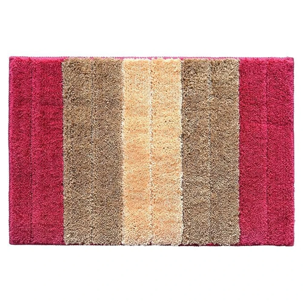 RADECOR Classic Stripe Water Absorbing Bathmat for Floor, Anti Slip Microfiber Bath Rugs 40x60 Cms - Pink