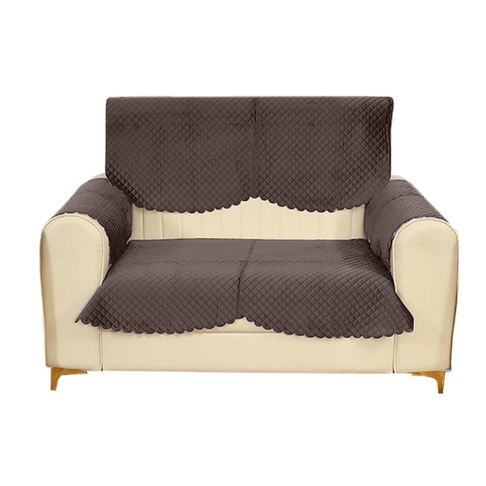RADECOR ATICUE Solid Color Premium Quilted Sofa Cover Set Sofa Slip Covers/Velvet Sofa Panel (Dark Brown, 2 Seater + Arm Cover)