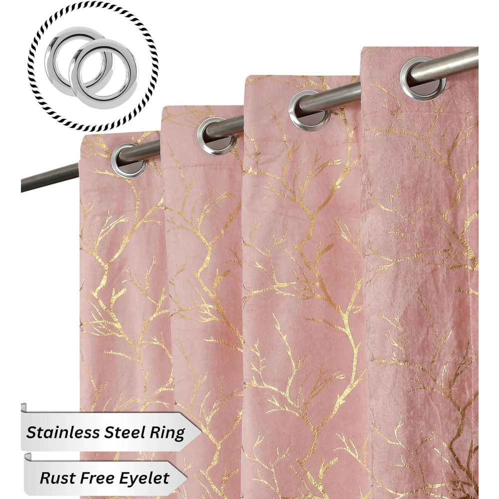 RADECOR Velvet 9ft Door & Window Curtain | Luxury Soft Fabric | Room Darkening | Noise Reducing | Machine Washable | Modern Home Décor/Pink/Pack of 2