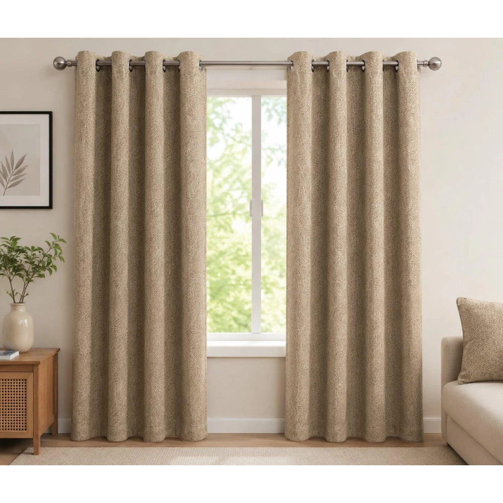 RADECOR Coral Abstract 5ft Brown Door & Window Curtain | Premium Polyster Fabric Textured Designer Curtain | Soft & Durable Fabric | Modern Home Décor/Pack of 2
