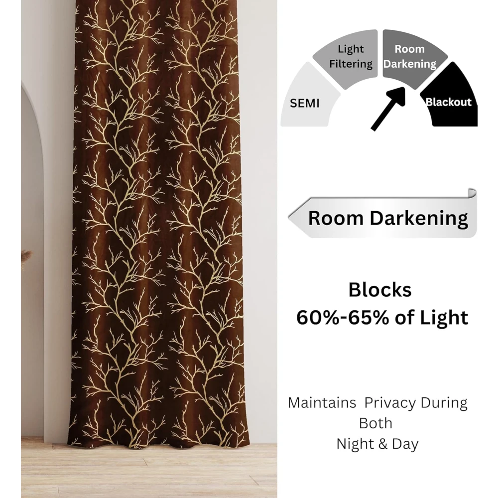 RADECOR Velvet 5ft Door & Window Curtain | Luxury Soft Fabric | Room Darkening | Noise Reducing | Machine Washable | Modern Home Décor/Brown/Pack of 2