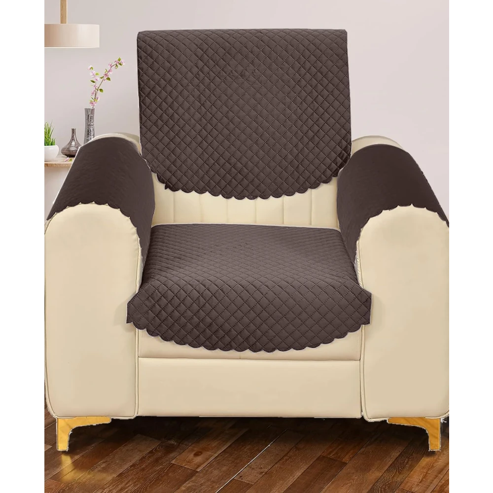 RADECOR ATICUE Solid Color Premium Quilted Sofa Cover Set Sofa Slip Covers/Velvet Sofa Panel (Dark Brown, 1 Seater + Arm Cover)