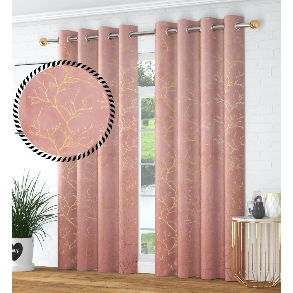 RADECOR Velvet 5ft Door & Window Curtain | Luxury Soft Fabric | Room Darkening | Noise Reducing | Machine Washable | Modern Home Décor/Pink/Pack of 2