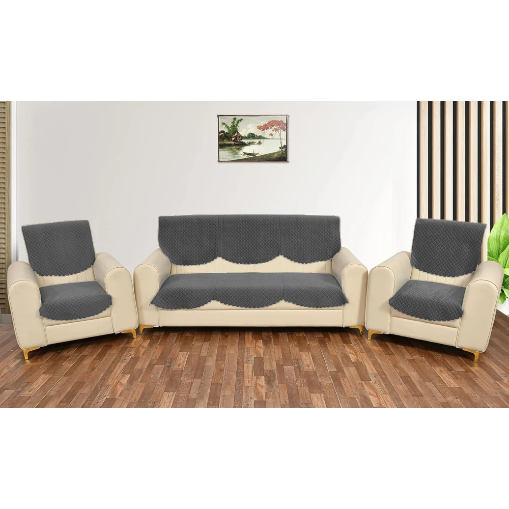 RADECOR ATICUE Solid Color Premium Quilted Sofa Cover Set Sofa Slip Covers/Velvet Sofa Panel (Dark Grey, 5 Seater)