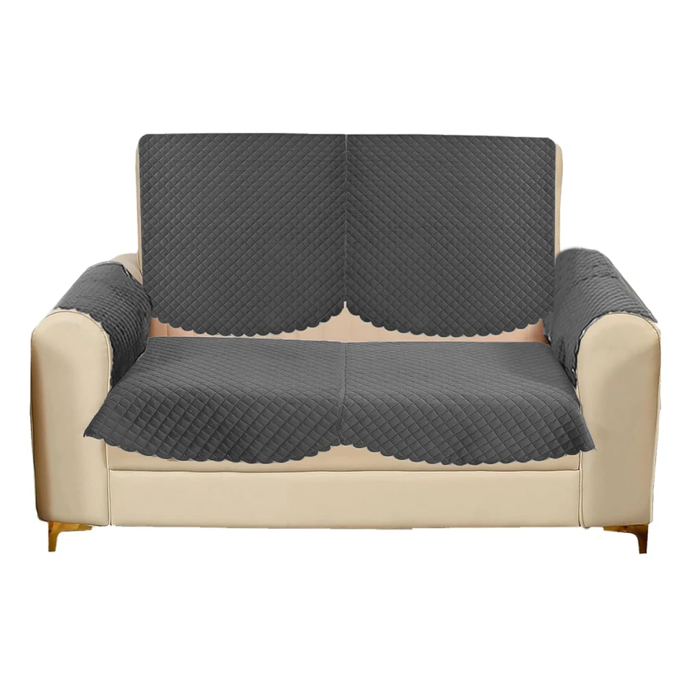 RADECOR ATICUE Solid Color Premium Quilted Sofa Cover Set Sofa Slip Covers/Velvet Sofa Panel (Dark Grey, 2 Seater + Arm Cover)