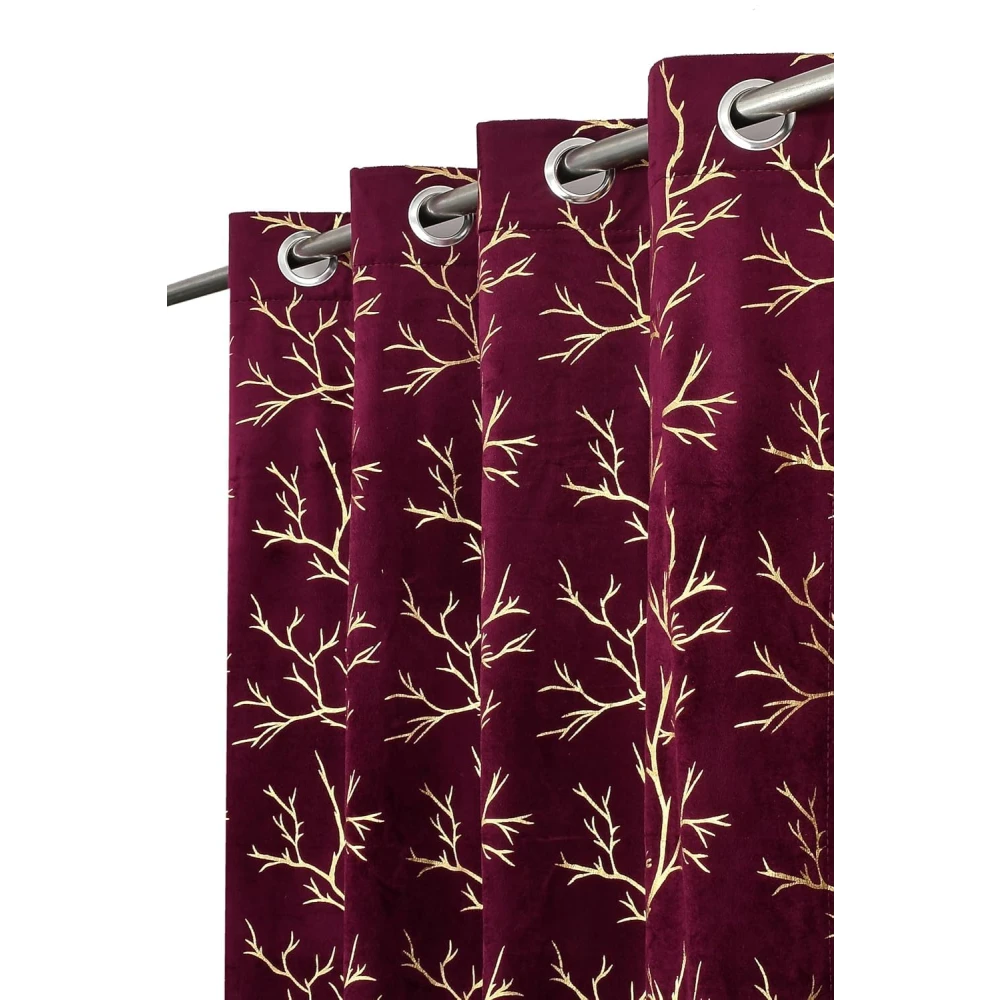 RADECOR Velvet 5ft Door & Window Curtain | Luxury Soft Fabric | Room Darkening | Noise Reducing | Machine Washable | Modern Home Décor/Wine/Pack of 2