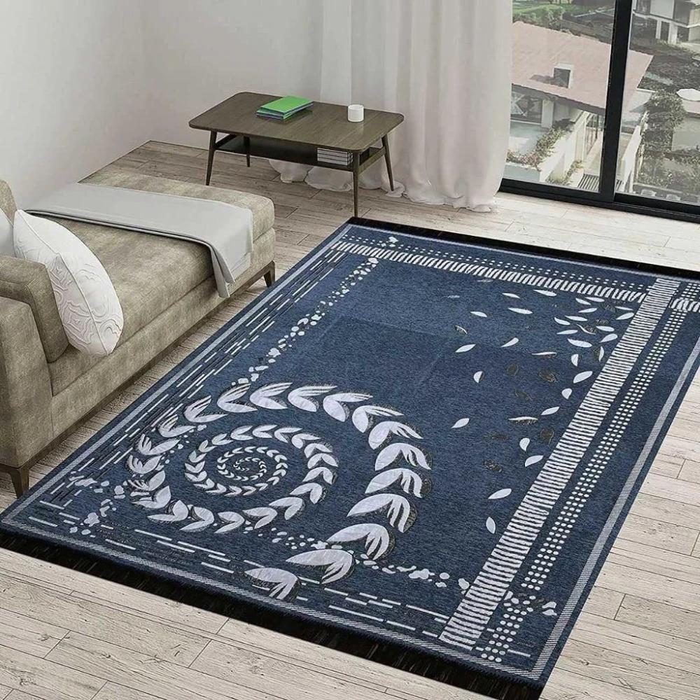 RADECOR Spiral Design Sleek Chenille Living Room Carpet | Soft & Spacious Rectangular Area Rug | Anti-Skid, Durable & Easy to Clean | Modern Printed Carpet for Home Décor/Grey