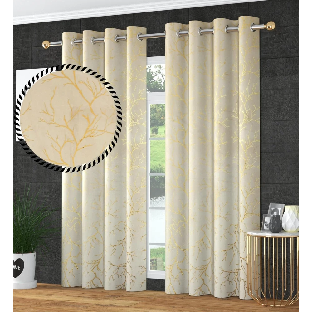 RADECOR Velvet 5ft Door & Window Curtain | Luxury Soft Fabric | Room Darkening | Noise Reducing | Machine Washable | Modern Home Décor/Cream/Pack of 2