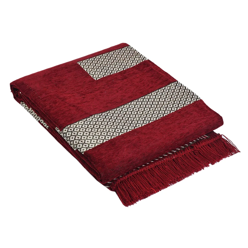 RADECOR Tile Design Rectangular Chenille Carpet Area Rug, Maroon, 5X7 Feet