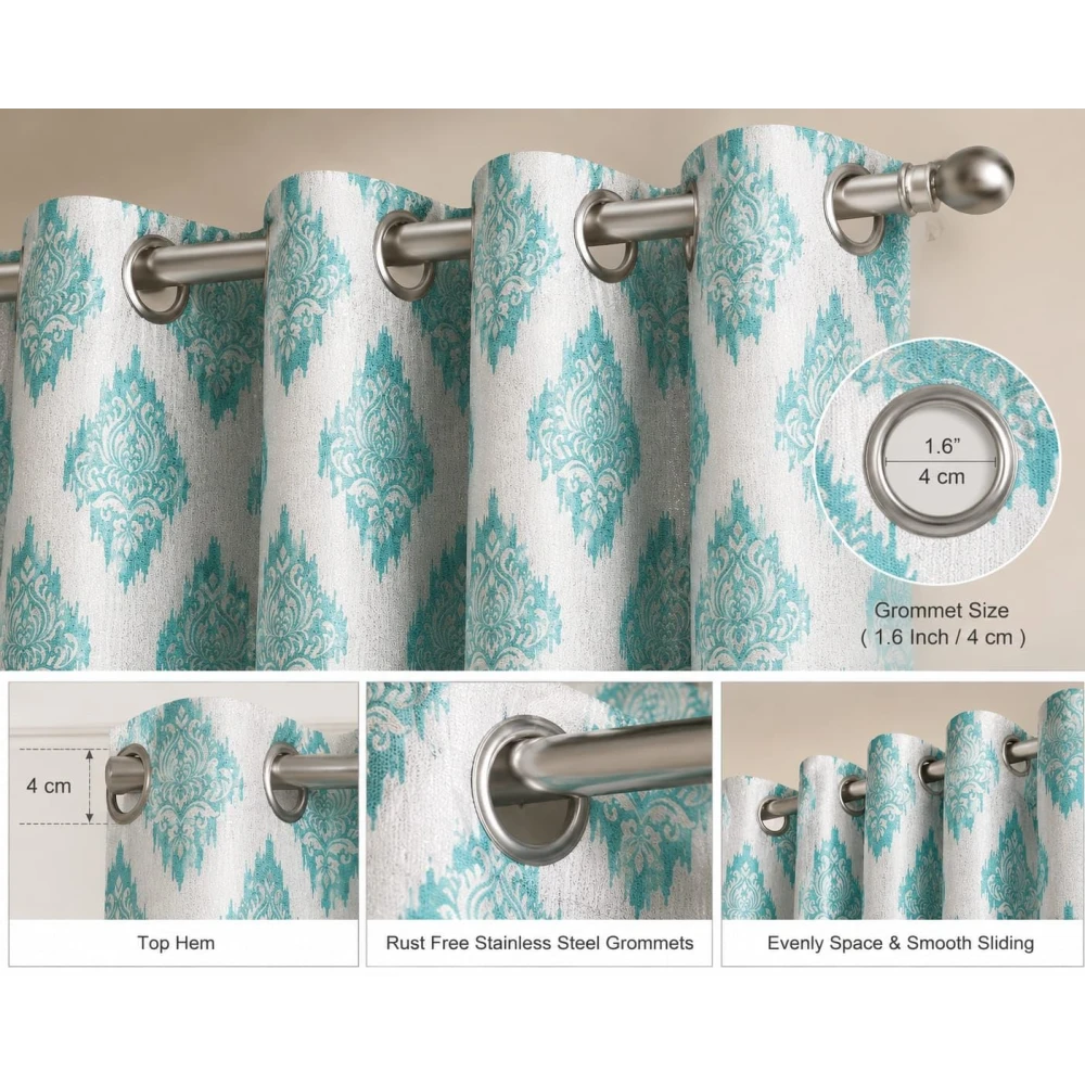 RADECOR Damash Ikat Print 9ft Window Curtain for Living Room & Bedroom | Premium Polyester Eyelet Curtain | Room Darkening Decorative Curtain/Aqua/Pack of 2