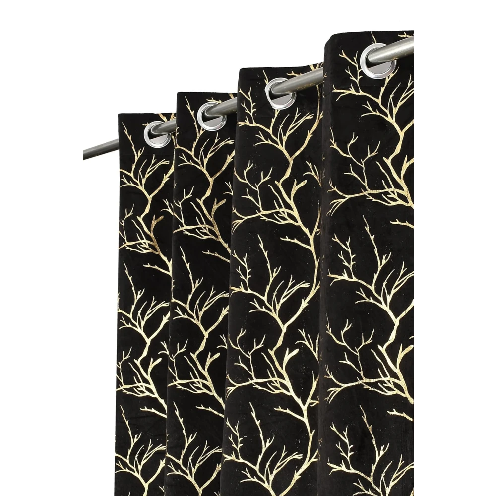 RADECOR Velvet 5ft Door & Window Curtain | Luxury Soft Fabric | Room Darkening | Noise Reducing | Machine Washable | Modern Home Décor/Black/Pack of 2