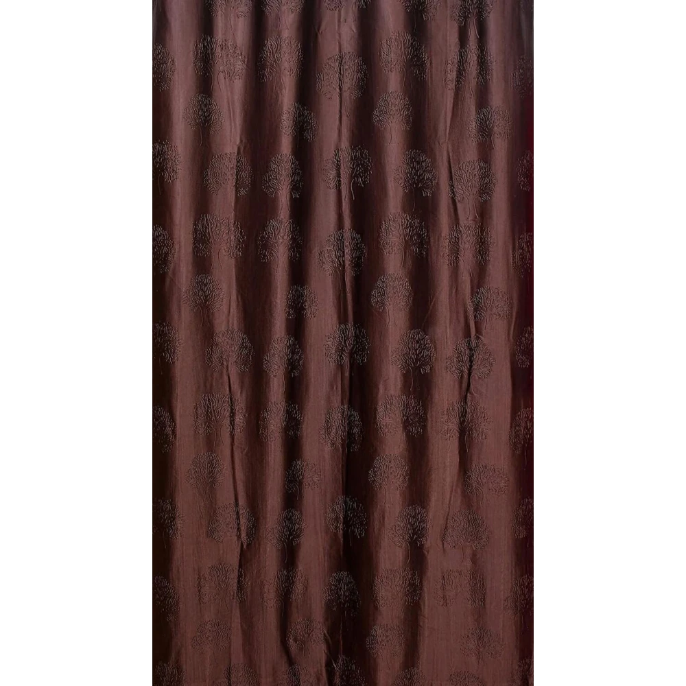 RADECOR Modern Tree Punch Print 7ft Polyester Curtain | Eyelet Window & Door Curtain for Living Room, Bedroom & Office | Elegant Home Décor/Brown/Pack of 2