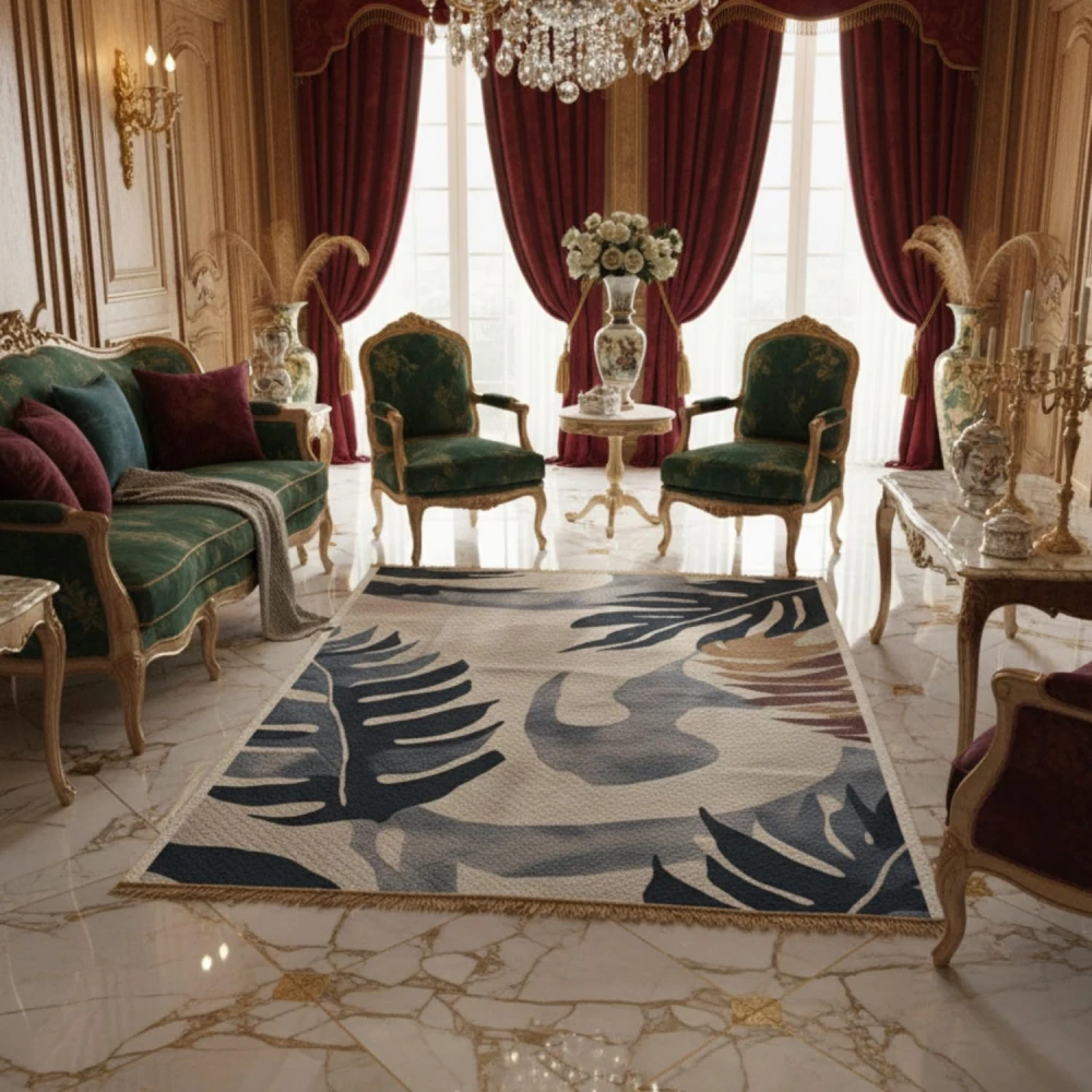 RADECOR Leaf Designer Printed Carpet | Modern Botanical Polyester Area Rug | Decorative Floor Carpet for Living Room & Bedroom