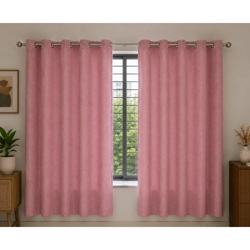 RADECOR Coral Abstract 5ft Pink Door & Window Curtain | Premium Polyster Fabric Textured Designer Curtain | Soft & Durable Fabric | Modern Home Décor/Pack of 2