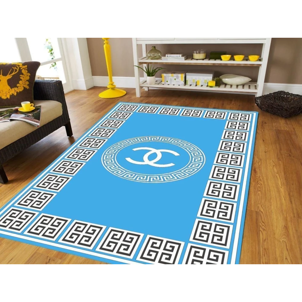 RADECOR Premium Velvet Design Chenille Carpet for Living Room | Soft Luxury Area Rug | Anti-Skid, Durable & Easy to Clean | Modern Designer Carpet for Home Décor/Sky Blue