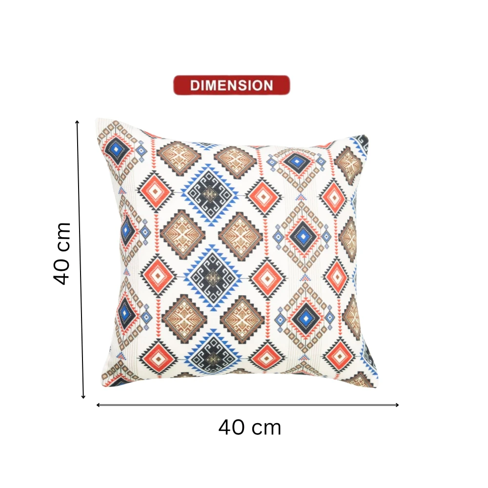 RADECOR Ethnic Geo Diamond Pattern Cushion Cover Set of 3 | 16x16 Inches Square Covers | Premium Poly Spun Fabric | Hidden Zipper | Modern Decorative Cushion Covers for Sofa, Living Room & Bedroom