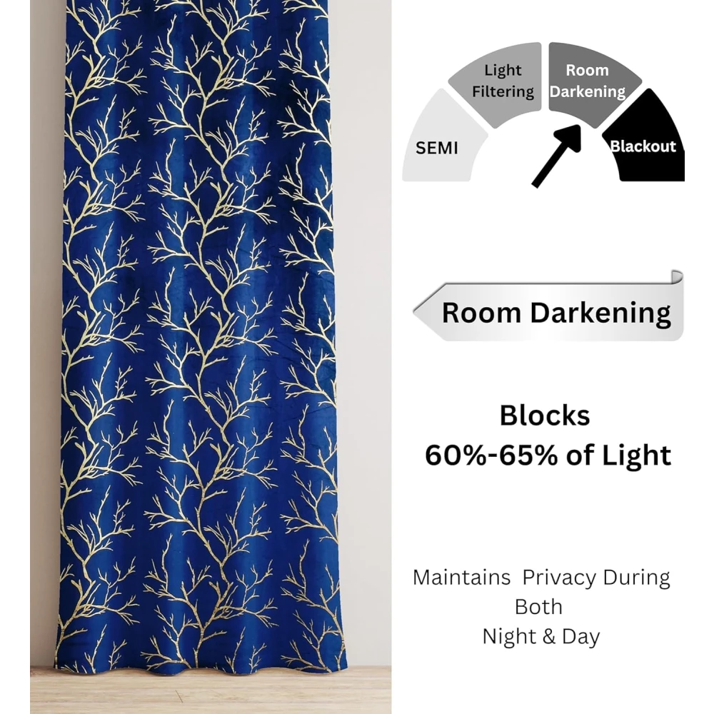 RADECOR Velvet 9ft Door & Window Curtain | Luxury Soft Fabric | Room Darkening | Noise Reducing | Machine Washable | Modern Home Décor/Navy Blue/Pack of 2