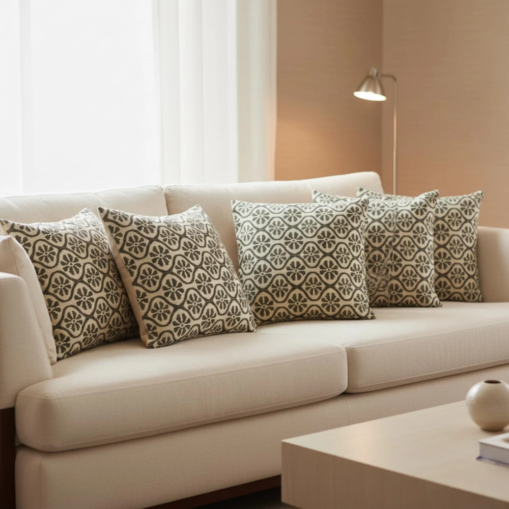 RADECOR Olive Medallion Trellis Cushion Cover Set of 2 | 16x16 Inches Square Covers | Premium Poly Spun Fabric | Hidden Zipper | Modern Decorative Cushion Covers for Sofa, Living Room & Bedroom