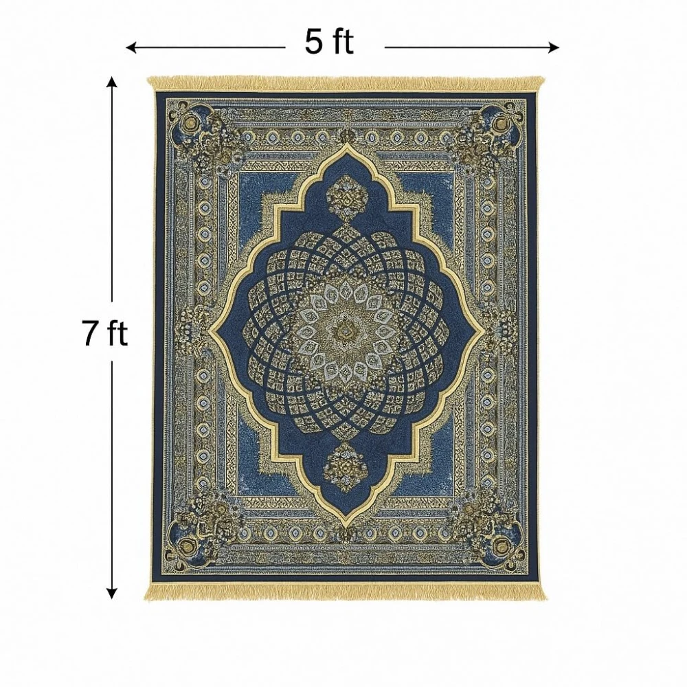 RADECOR Azure Royale Printed Carpet | Royal Mandala Medallion Design Polyester Area Rug | Elegant Decorative Floor Carpet for Living Room, Bedroom & Prayer Room