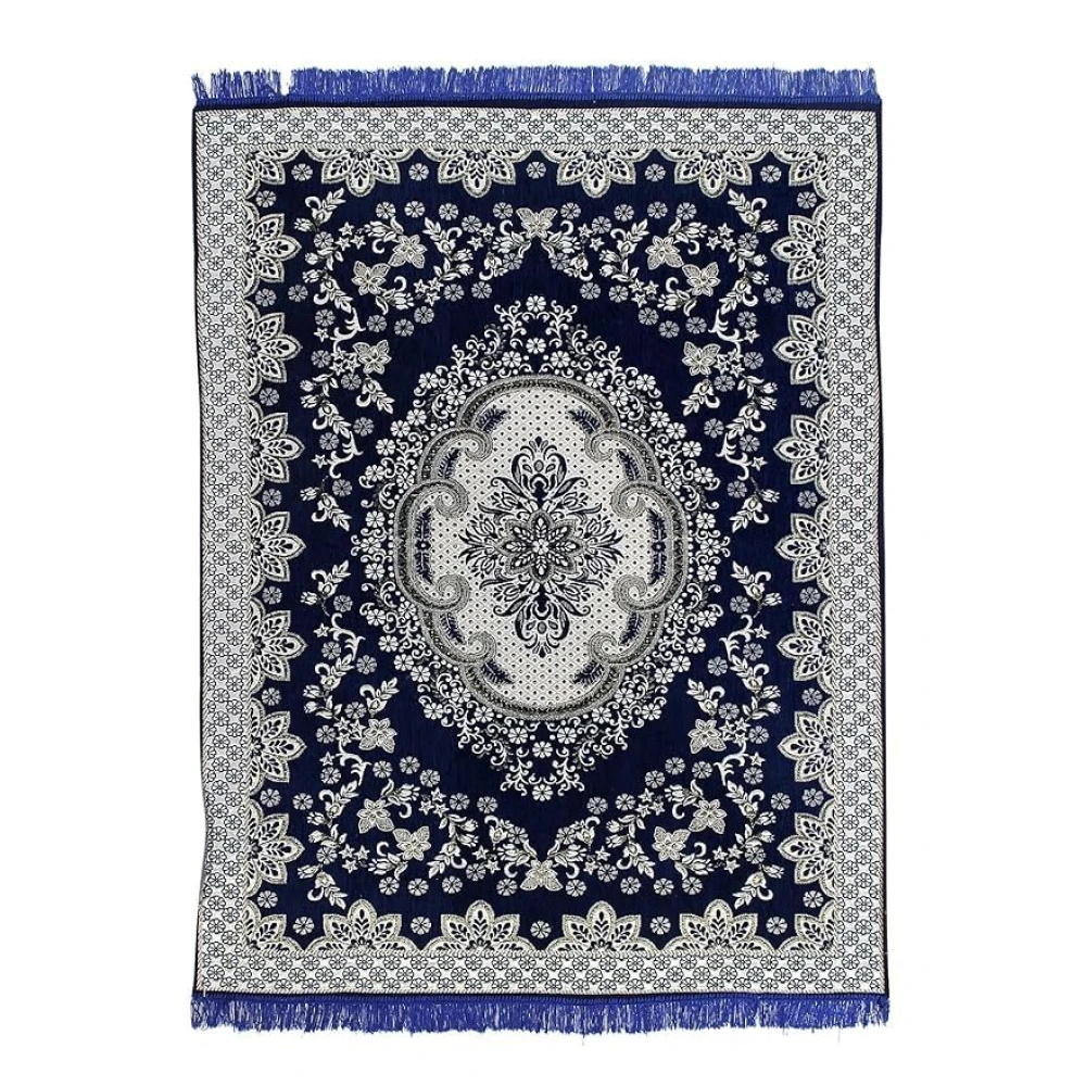 RADECOR World 6D Ethnic Premium Living Room Carpet with Bindings, Area Rug, Sleek and Spacious Rectangular (5X7, Maroon, Chenille, Pack of 1) (210 Cmx152 Cm) (Navy)