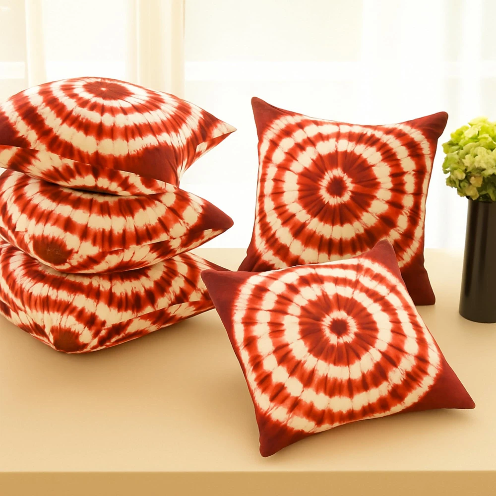 RADECOR Tribal Sun Circle Cushion Cover Set of 5 | 16x16 Inches Square Covers | Premium Poly Spun Fabric | Hidden Zipper | Modern Decorative Cushion Covers for Sofa, Living Room & Bedroom