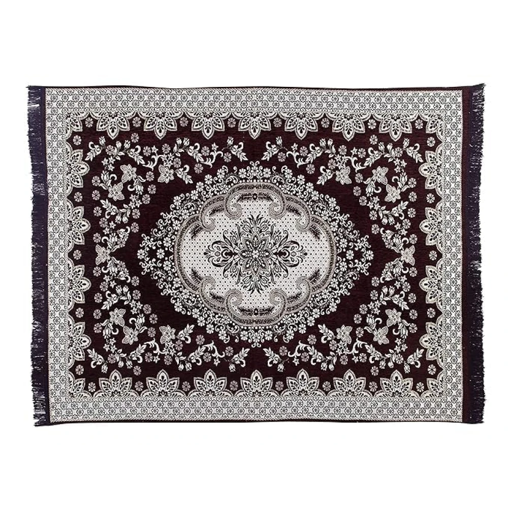 RADECOR World 6D Ethnic Premium Living Room Carpet with Bindings, Area Rug, Sleek and Spacious Rectangular (5X7, Maroon, Chenille, Pack of 1) (210 Cmx152 Cm) (Brown)