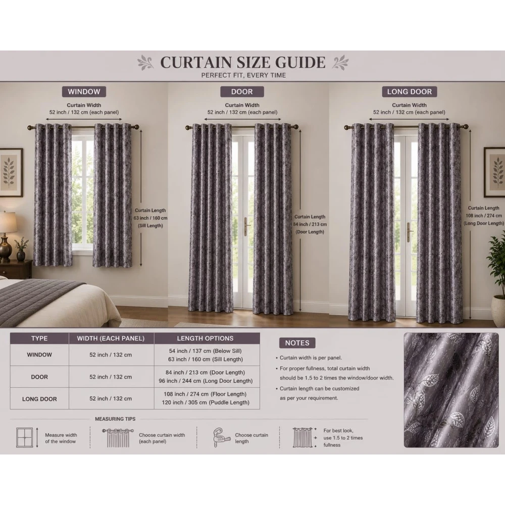 RADECOR Flower Patti Lehar Printed 5ft Window Curtain for Living Room & Bedroom | Premium Polyester Eyelet Curtain | Room Darkening Decorative Curtain | Elegant Leaf Design/Purple/Pack of 2
