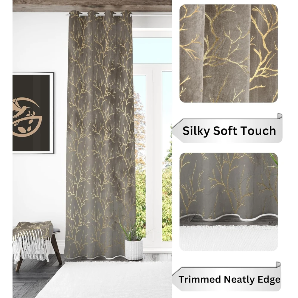 RADECOR Velvet 9ft Door & Window Curtain | Luxury Soft Fabric | Room Darkening | Noise Reducing | Machine Washable | Modern Home Décor/Grey/Pack of 2