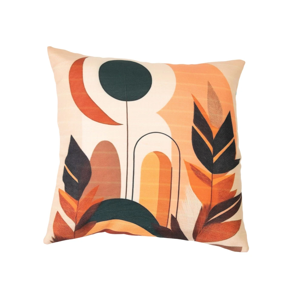 RADECOR Abstract Autumn Leaves Cushion Cover Set of 2 | 16x16 Inches Square Covers | Premium Poly Spun Fabric | Hidden Zipper | Modern Decorative Cushion Covers for Sofa, Living Room & Bedroom