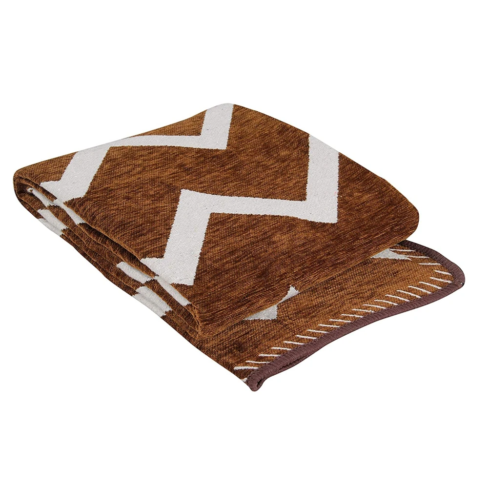 RADECOR Zig Zag Design Sleek and Spacious Rectangular Chenille Carpet with Binding | Area Rug | Durries for Living Room, Bedroom | 5X7 Feet (210 Cmx152 Cm) Coffee