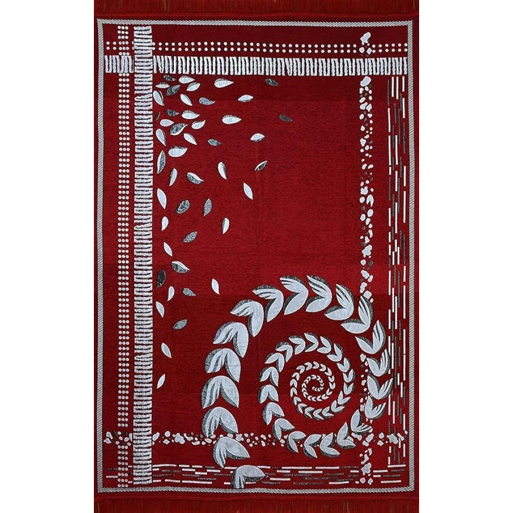 RADECOR Spiral Design Sleek Chenille Living Room Carpet | Soft & Spacious Rectangular Area Rug | Anti-Skid, Durable & Easy to Clean | Modern Printed Carpet for Home Décor/Maroon