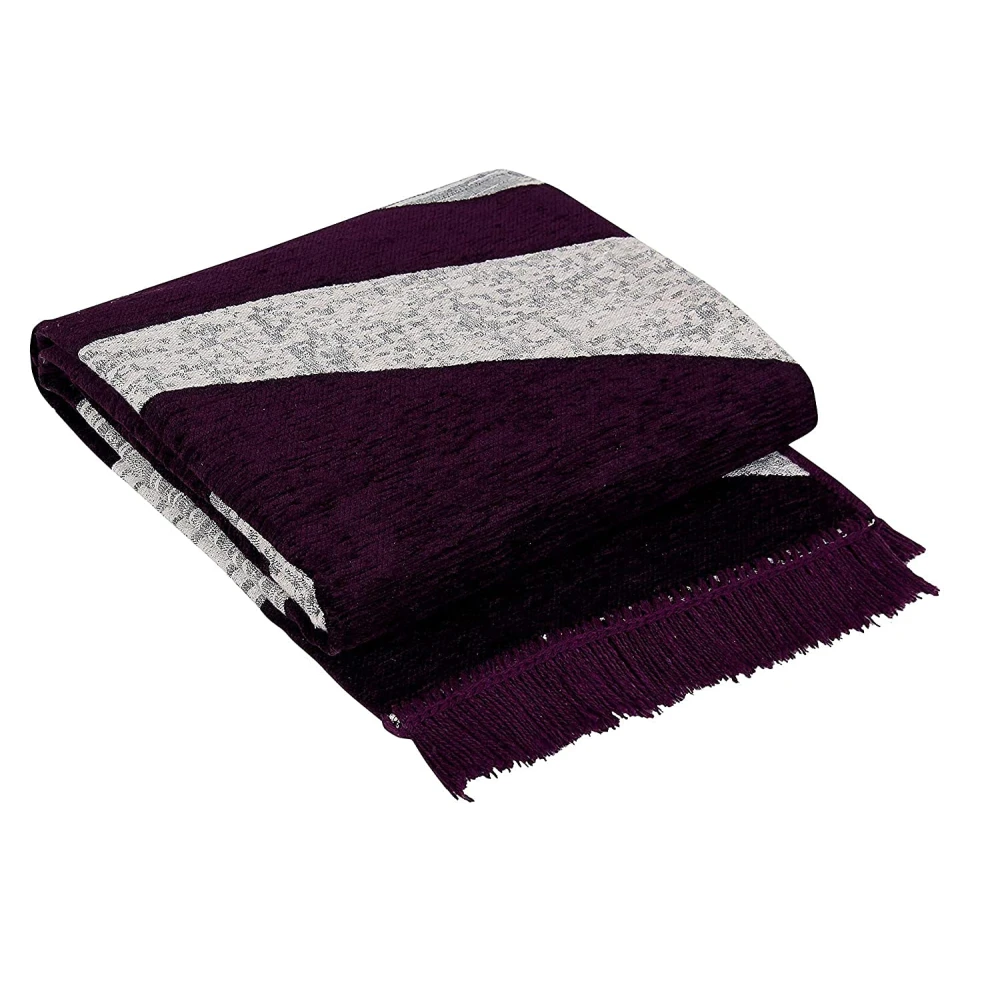 RADECOR Wave Design Sleek and Spacious Rectangular Chenille Carpet with Binding | Area Rug | Durries for Living Room, Bedroom |5X7 Feet (210 Cmx152 Cm) Purple