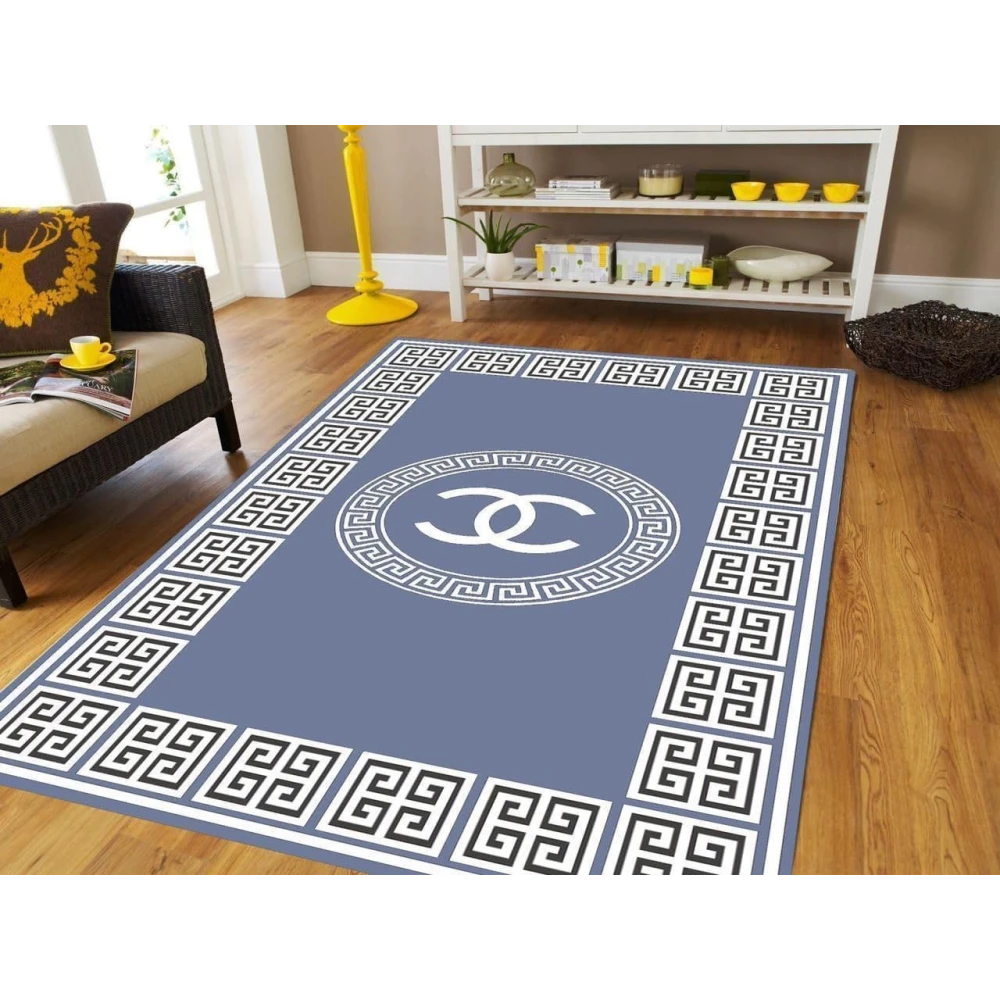 RADECOR Premium Velvet Design Chenille Carpet for Living Room | Soft Luxury Area Rug | Anti-Skid, Durable & Easy to Clean | Modern Designer Carpet for Home Décor/Navy Blue