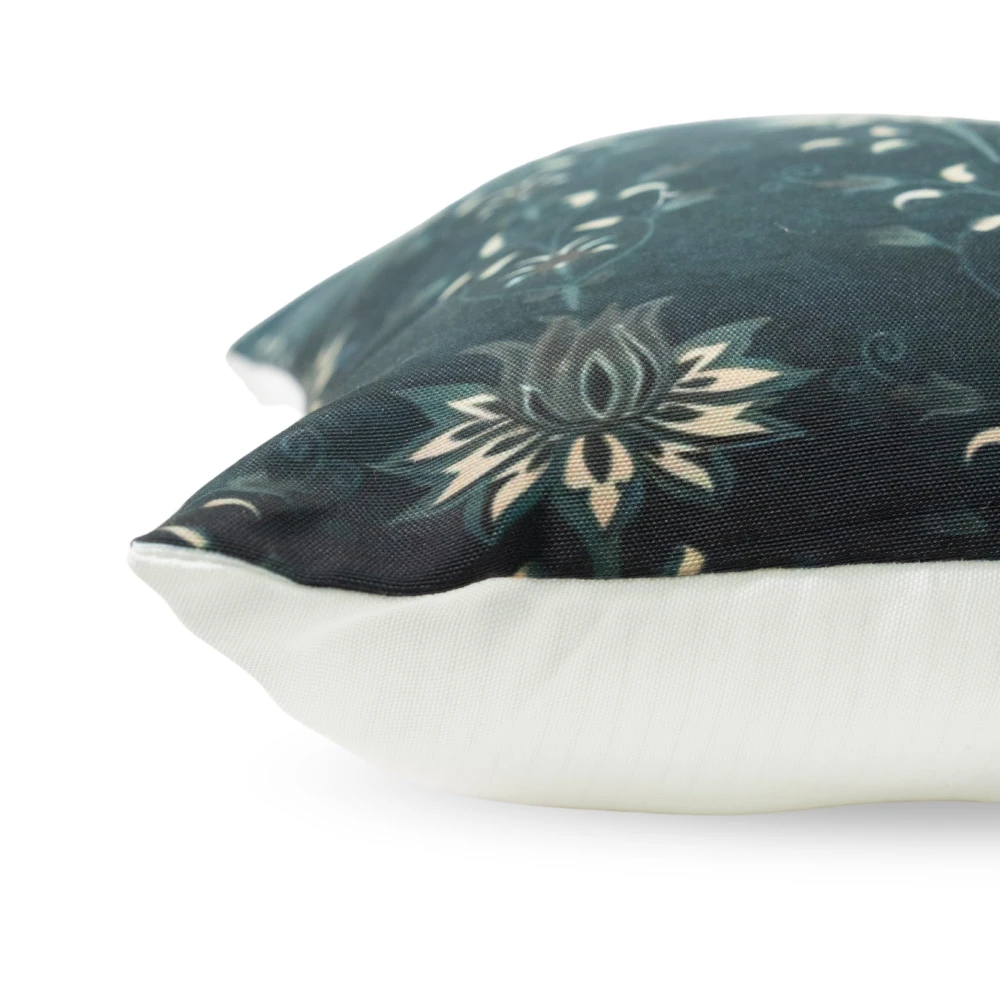 RADECOR Midnight Lotus Vine Cushion Cover Set of 3 | 16x16 Inches Square Covers | Premium Poly Spun Fabric | Hidden Zipper | Modern Decorative Cushion Covers for Sofa, Living Room & Bedroom