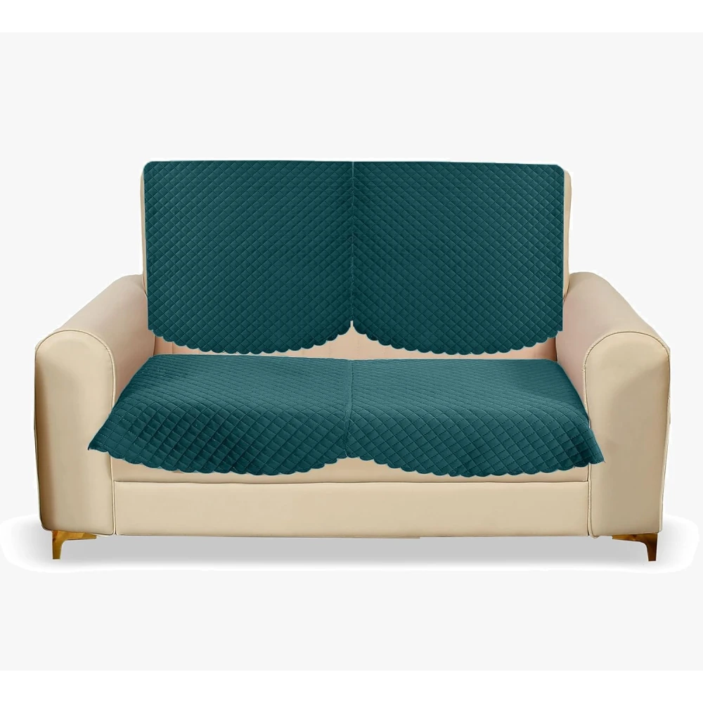 RADECOR ATICUE Solid Color Premium Quilted Sofa Cover Set Sofa Slip Covers/Velvet Sofa Panel (Teal Green, 2 Seater)