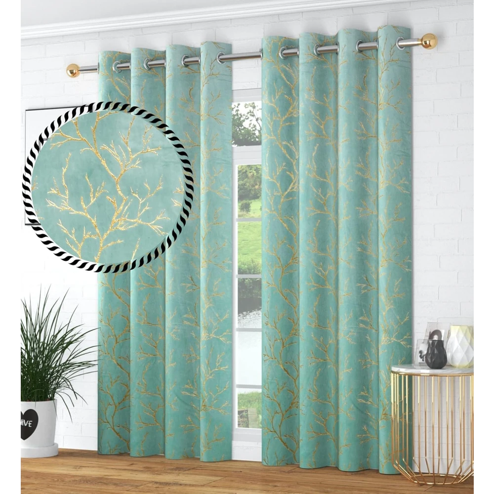 RADECOR Velvet 9ft Door & Window Curtain | Luxury Soft Fabric | Room Darkening | Noise Reducing | Machine Washable | Modern Home Décor/Island Aqua/Pack of 2