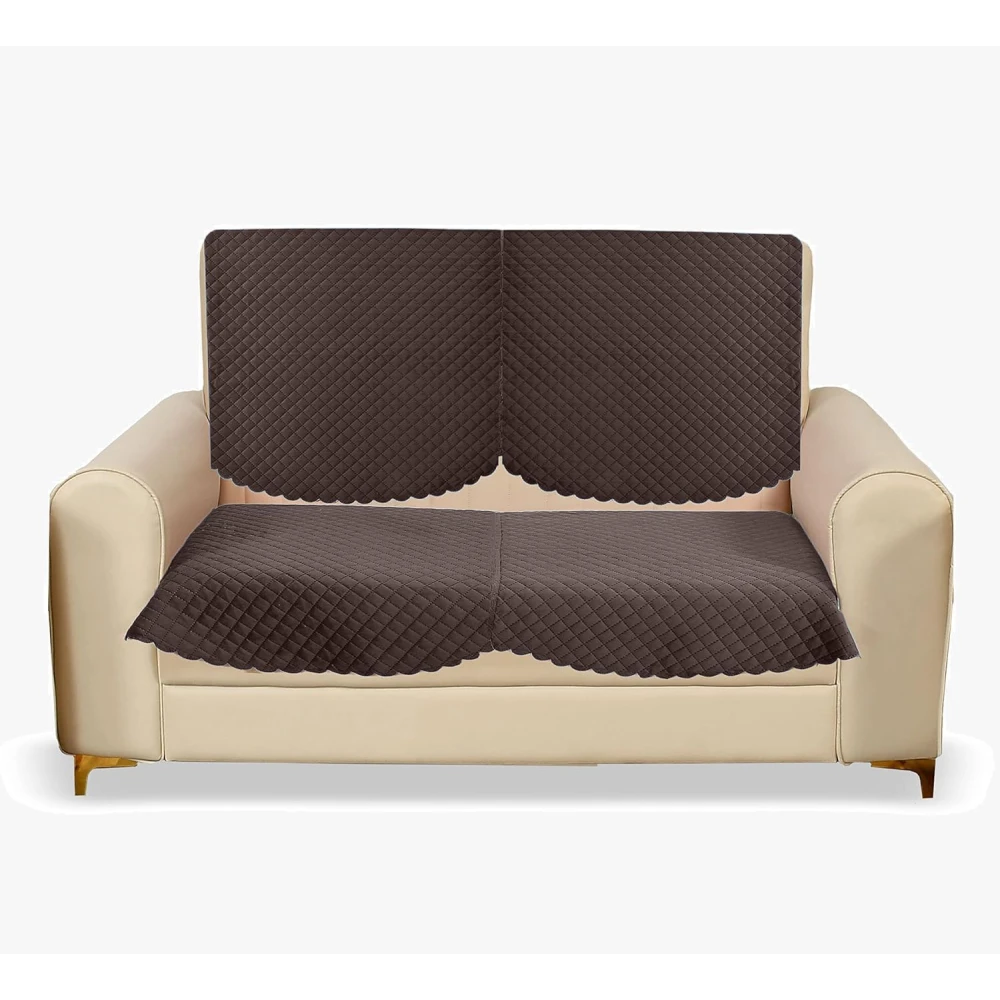 RADECOR ATICUE Solid Color Premium Quilted Sofa Cover Set Sofa Slip Covers/Velvet Sofa Panel (Dark Brown, 2 Seater)
