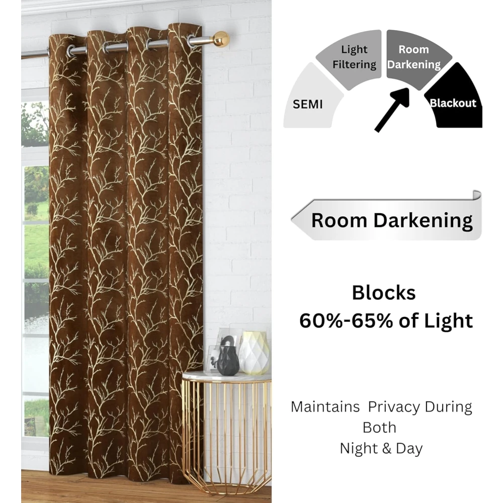 RADECOR Velvet 7ft Door & Window Curtain | Luxury Soft Fabric | Room Darkening | Noise Reducing | Machine Washable | Modern Home Décor/Light Brown/Pack of 2