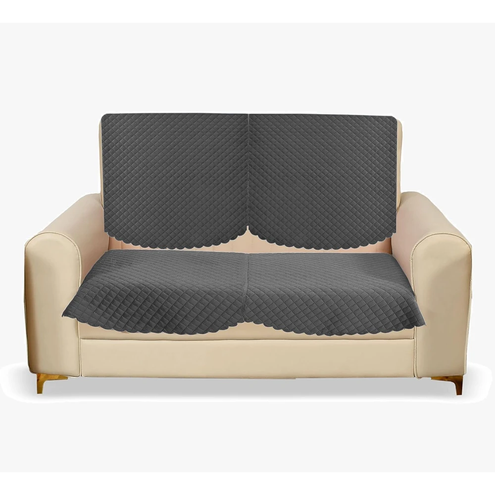 RADECOR ATICUE Solid Color Premium Quilted Sofa Cover Set Sofa Slip Covers/Velvet Sofa Panel (Dark Grey, 2 Seater)