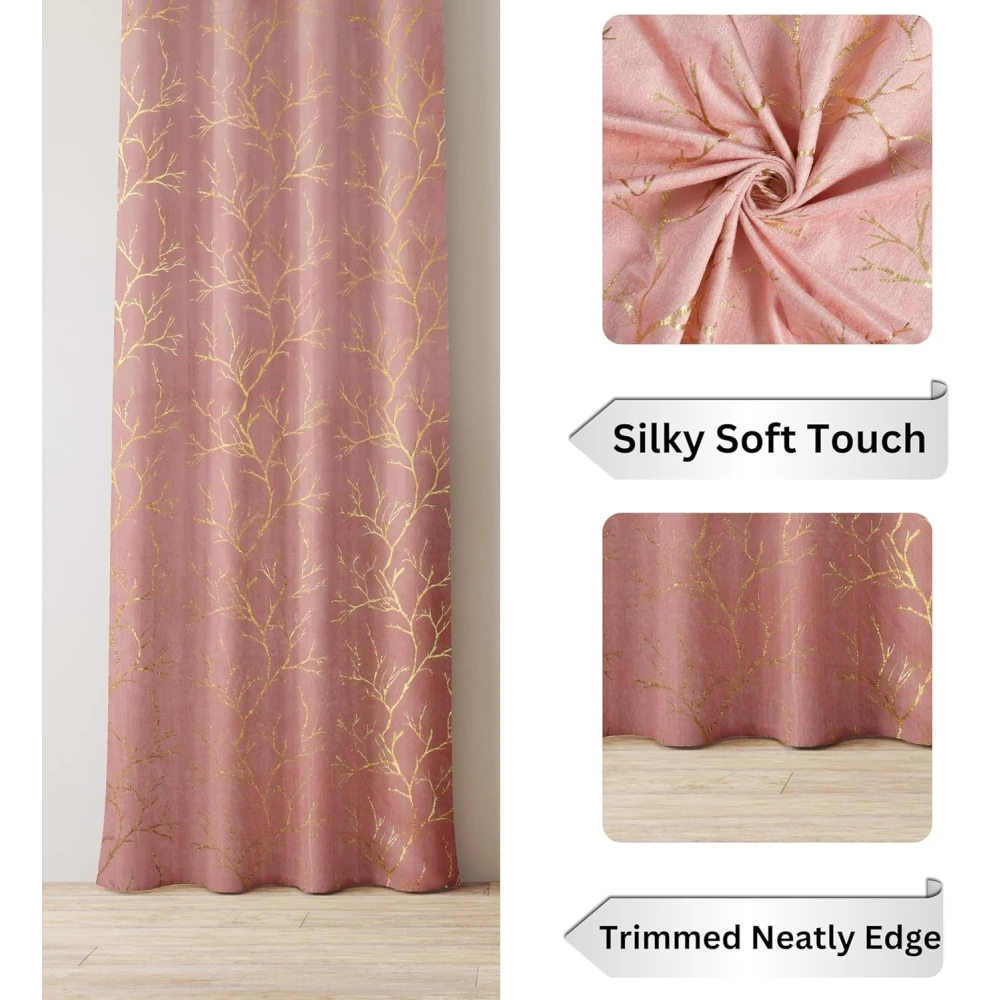RADECOR Velvet 7ft Door & Window Curtain | Luxury Soft Fabric | Room Darkening | Noise Reducing | Machine Washable | Modern Home Décor/Pink/Pack of 2