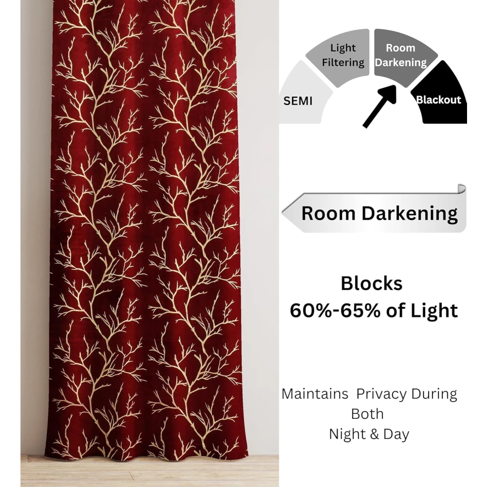 RADECOR Velvet 7ft Door & Window Curtain | Luxury Soft Fabric | Room Darkening | Noise Reducing | Machine Washable | Modern Home Décor/Maroon/Pack of 2