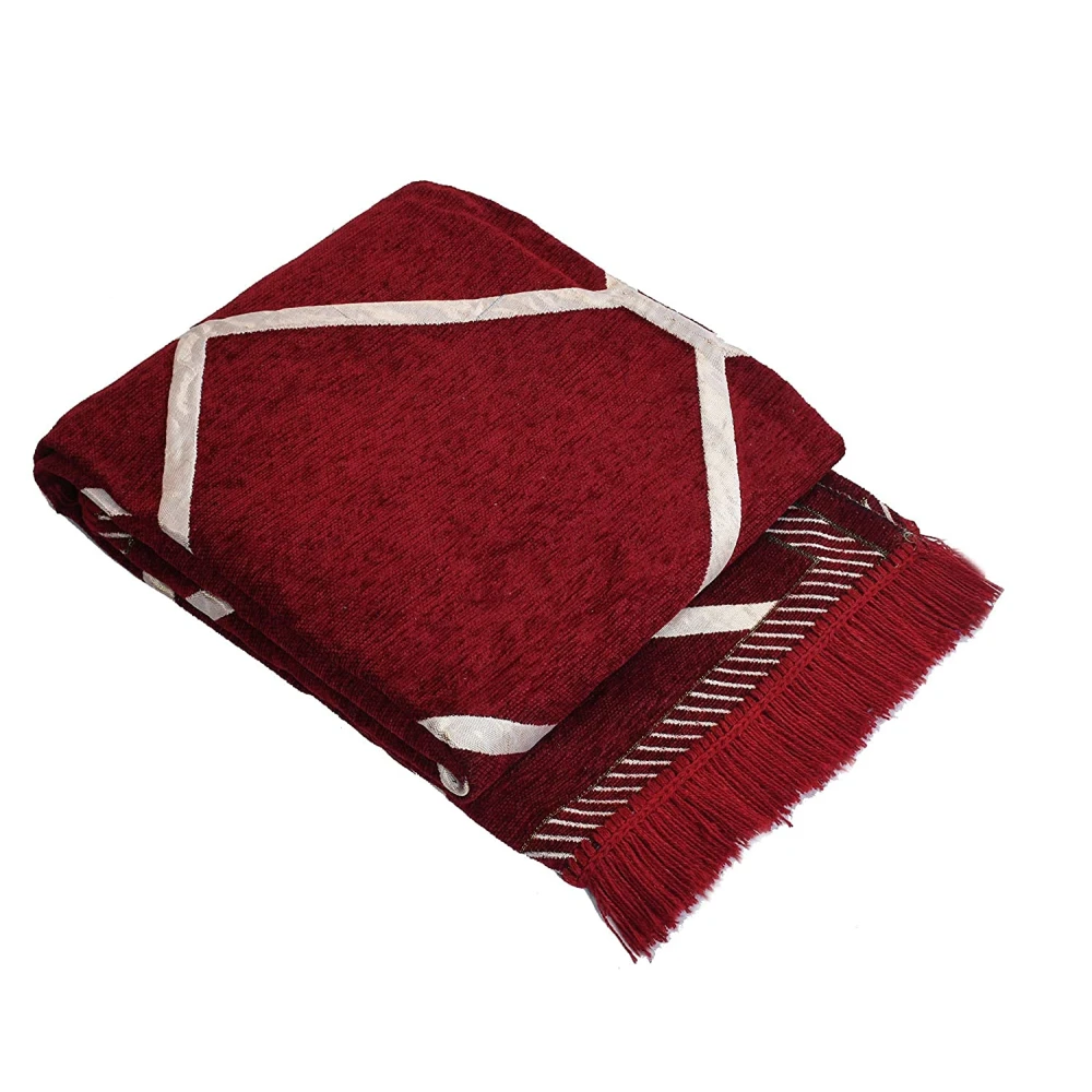 RADECOR Diamond Design Sleek and Spacious Rectangular Chenille Carpet with Binding | Area Rug | Durries for Living Room, Bedroom |5X7 Feet (210 Cmx152 Cm) Maroon