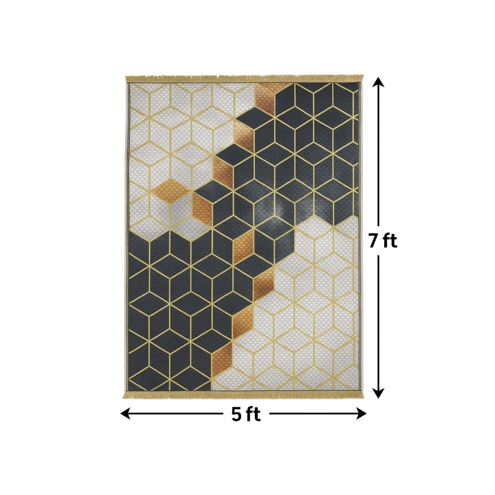 RADECOR Geometric Luxe Cube Printed Carpet | Modern 3D Cube Design Polyester Area Rug | Stylish Decorative Floor Carpet for Living Room & Bedroom